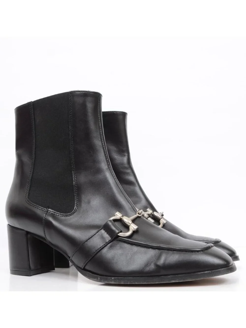 Renatta Made in Spain Womens 9 Black Leather Horsebit Ankle Heeled Dressy Boots‎